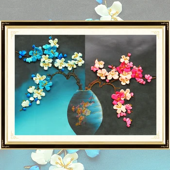 

DIY Ribbons Embroidery 3d Decorative Painting Flowers Needlework Cross Stitch kit Sewing Crafts Modern Picture Home Decor A-5568