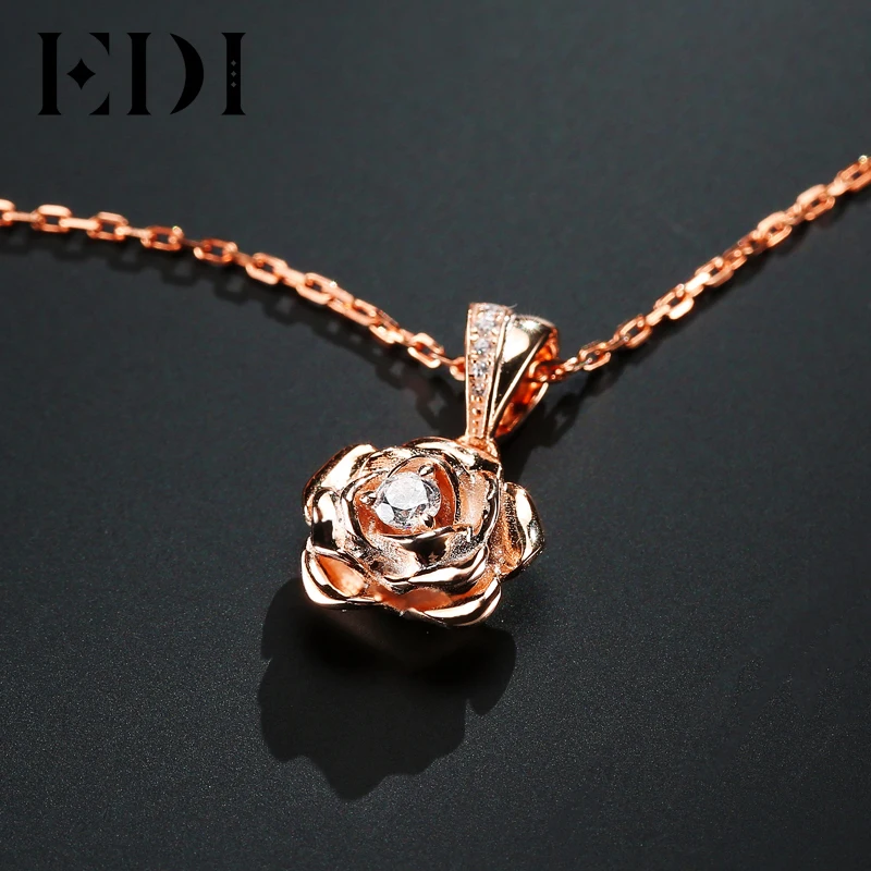 EDI Trend Rounc Cut Natural Diamond 0.1ct 925 Sterling Silver Pendant Necklace For Women Fine Jewelry