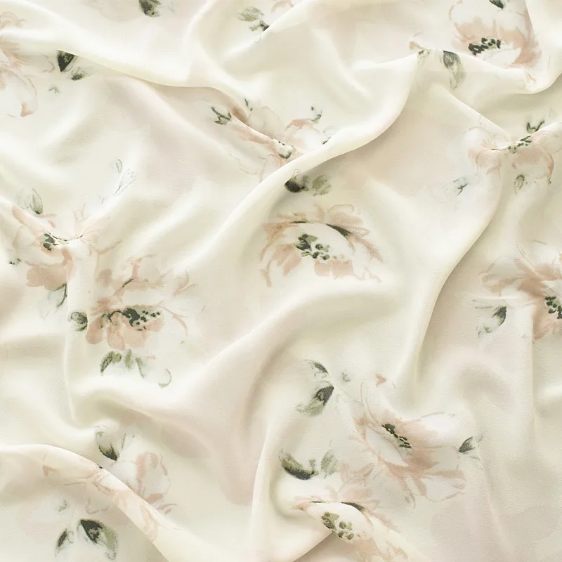 

1meters price,Composite silk high viscose chiffon fabric spring/summer calico fabric white background small floral soft fabric