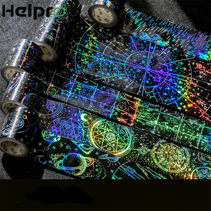 

Helpro 1Pc Black Starry Sky Washi Tape School Laser Bronzing Meteor Shower DIY for Diary Decoration Stationery Masking Tape
