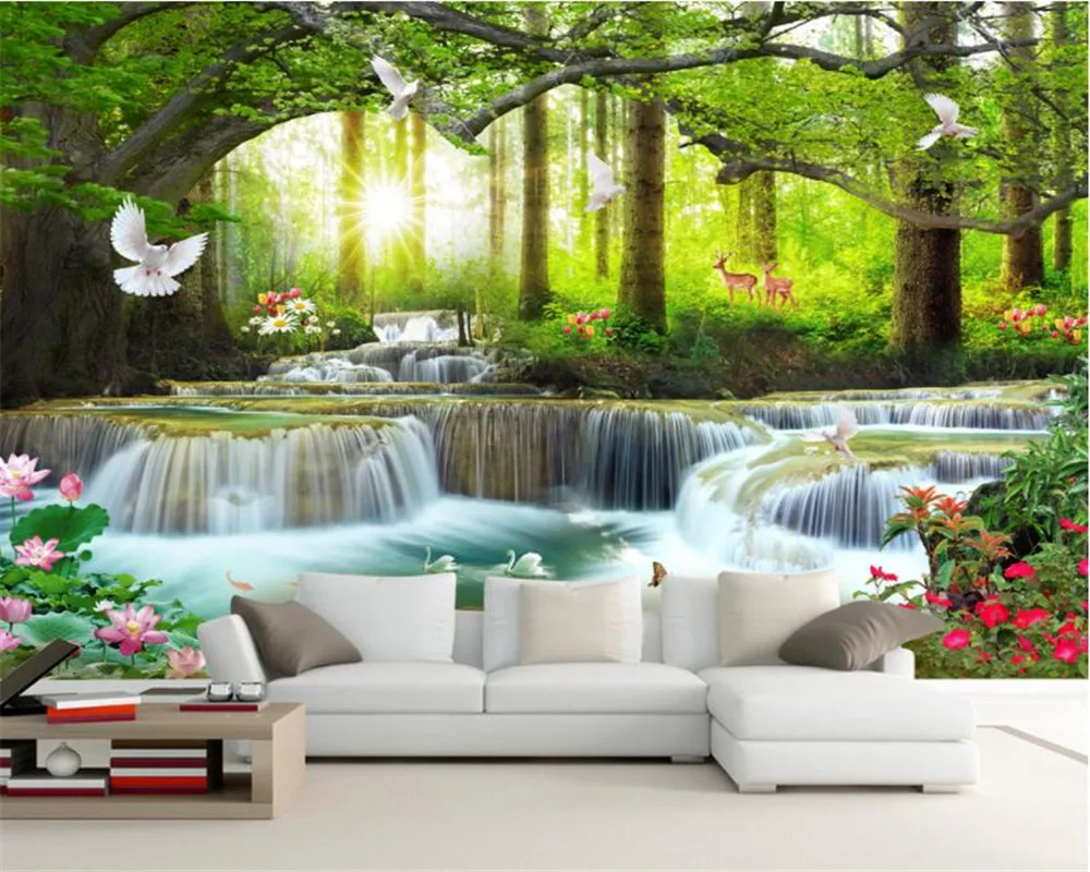 Papel Pintado Personalizado De Beibehang Mural Naturaleza Paisaje Verde Grande Arbol Cascada Paisaje Fondo Pared 3d Papel Tapiz Jamiiprime Store