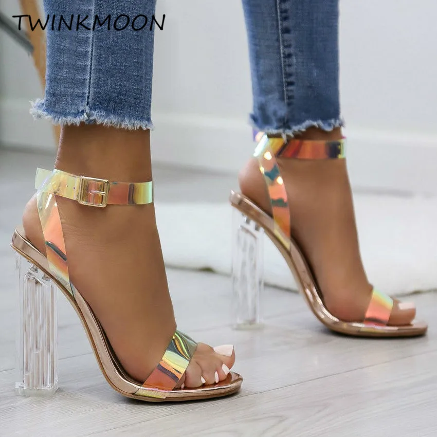 

Clear Transparent Heels Women Sandals PVC Ankle Strapy Summer High Heels Shoes Open Toe Sexy Party Female Shoes 2019