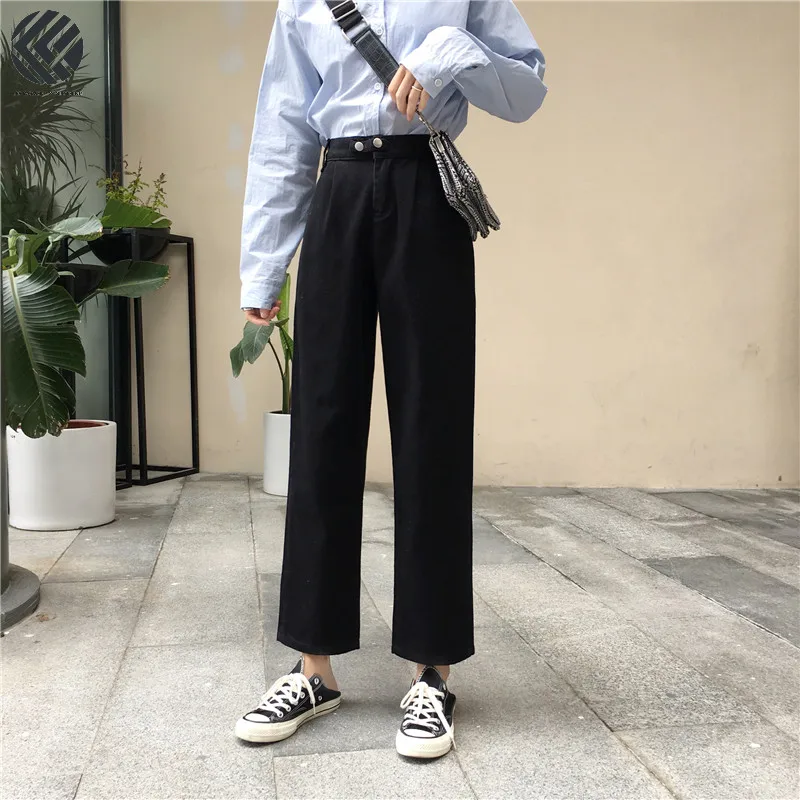 

LFF Spring 2019 New Arrival Women High Waist Ulzzang Student Korea Style Loose Slim Fit Straight Casual Ninth Chic Jeans Pant