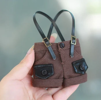 

BJD doll clothes coffee color pants with black pocket overalls for 1/6 BJD YOSD doll size pants doll accessories