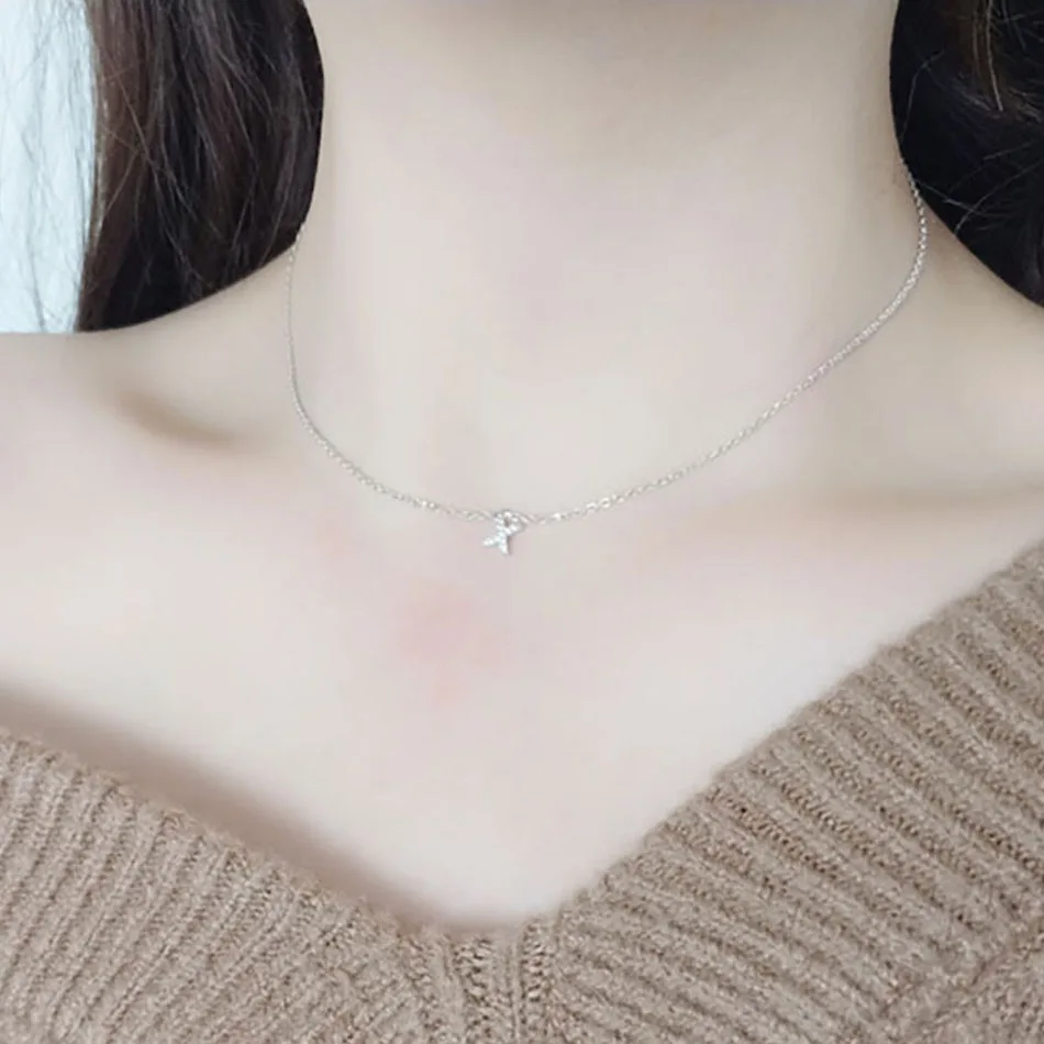 2 925 Sterling Silver Fashion Letter Necklaces Pendants Choker Bling Crystal Women Girl Jewelry Collier Initial Necklace