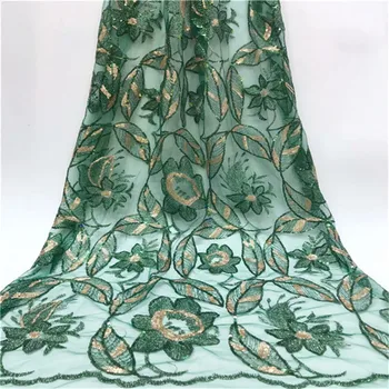 

green African Lace Fabric Pink Nigerian Lace Fabric Bridal 2019 High Quality sequins Net Tulle Lace Fabric For Wedding Party