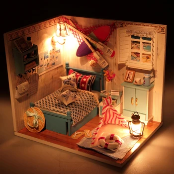 

Doll House Furniture DIY Miniature Model Dust Cover 3D Wooden Dollhouse Christmas Gifts Toys For Children Kitten Diary