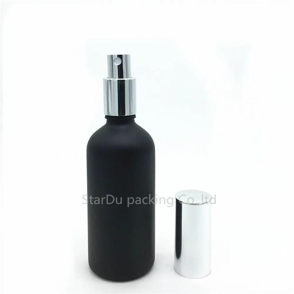 Download Free Shipping 200pcs 100ml black Frosted glass bottle with silvery aluminum sprayer, Essential ...