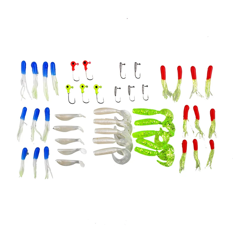 35PCS Soft Worm Lure Carp Fishing Lure Set+10 Lead Head Jig Hooks Simulation Suite Soft Carp Fishing Bait Set Tackle
