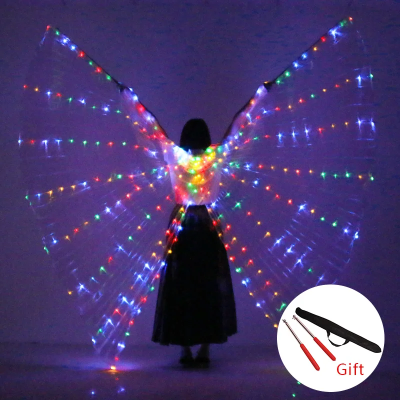 Belly Dance LED Wings Props 360 Degrees LED Shining Wings Girls Dance Wings Angle of Opening Dancer Props Wings With Sticks