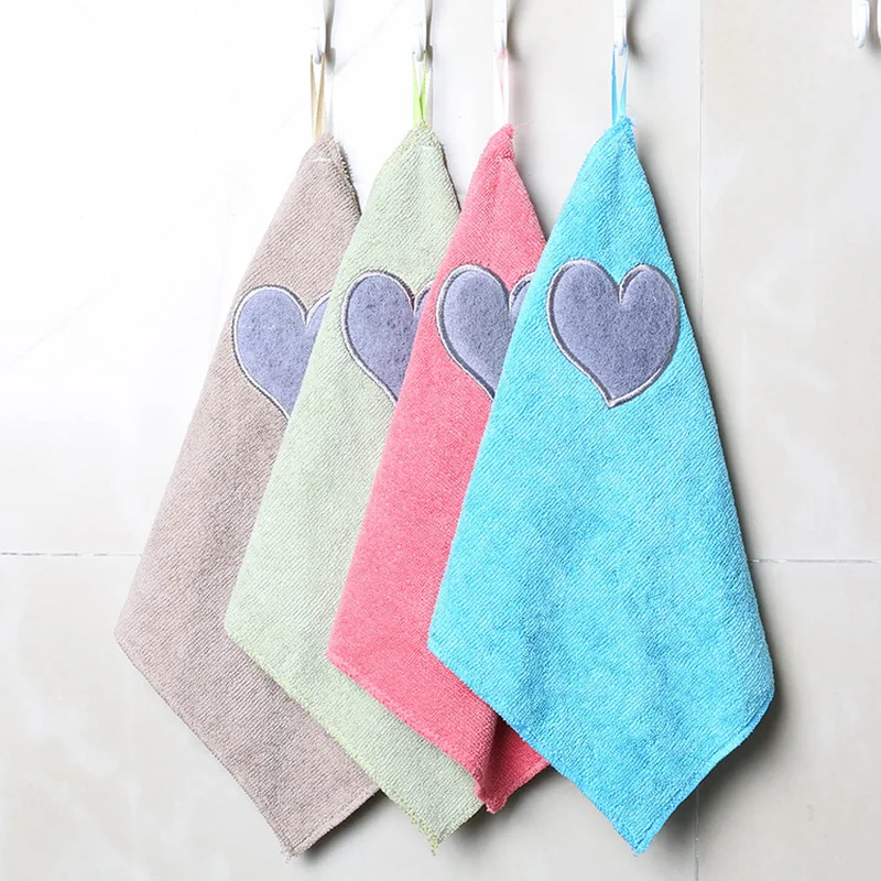 

Kitchen Towel Microfiber Cleaning Cloth Love Embroidery Dish Cloth Duster Bathroom Washing Towel Cute Hanging Micro Fiber Towel