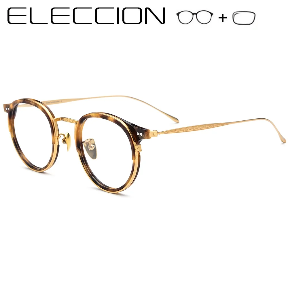 

Titanium Optical Prescription Glasses Acetate Vintage Round Frame Women Men Myopia Eye glasses with Diopters Progressive