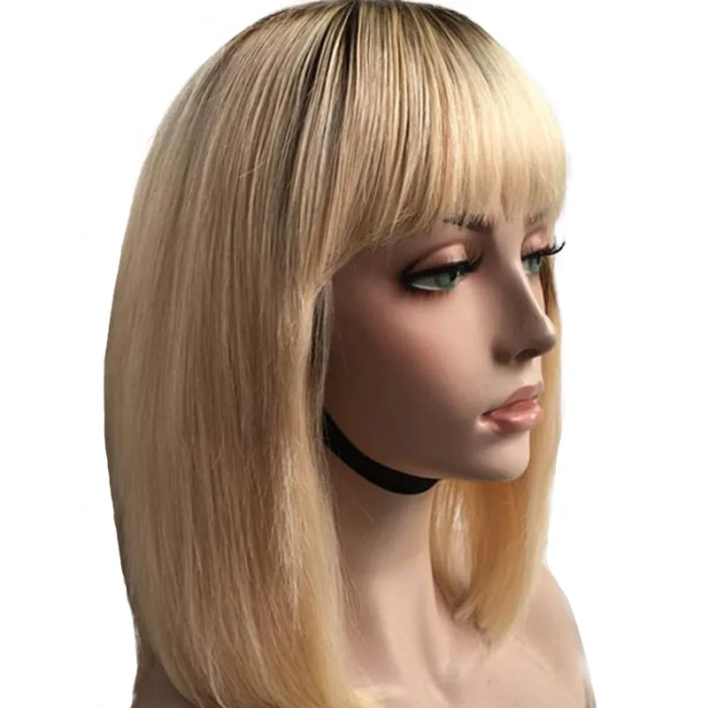 Hot Beauty Hair Blonde Straight Short Bob Human Hair Wigs With Front Bangs Double Drawn Brazilian Remy Hair Wigs for Black Women Cheap Wig (7)
