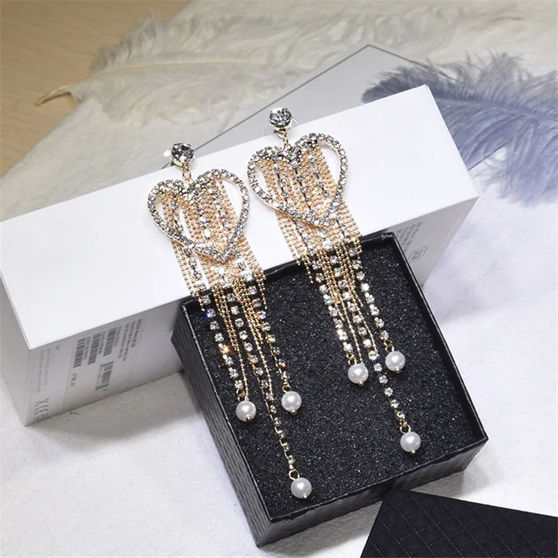 Ajojewel Brass Jewelry Supplies Heart Dangle Earrings Drop Tassel Earrings Crystal Women Accessories Wholesale