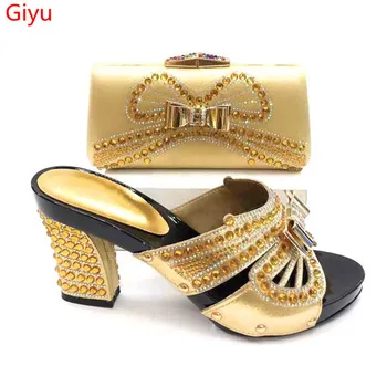 

doershow New Arrival African Wedding Shoes and Bag Set gold Italian Shoes with Matching Bags Nigerian Women party!!SVF1-8