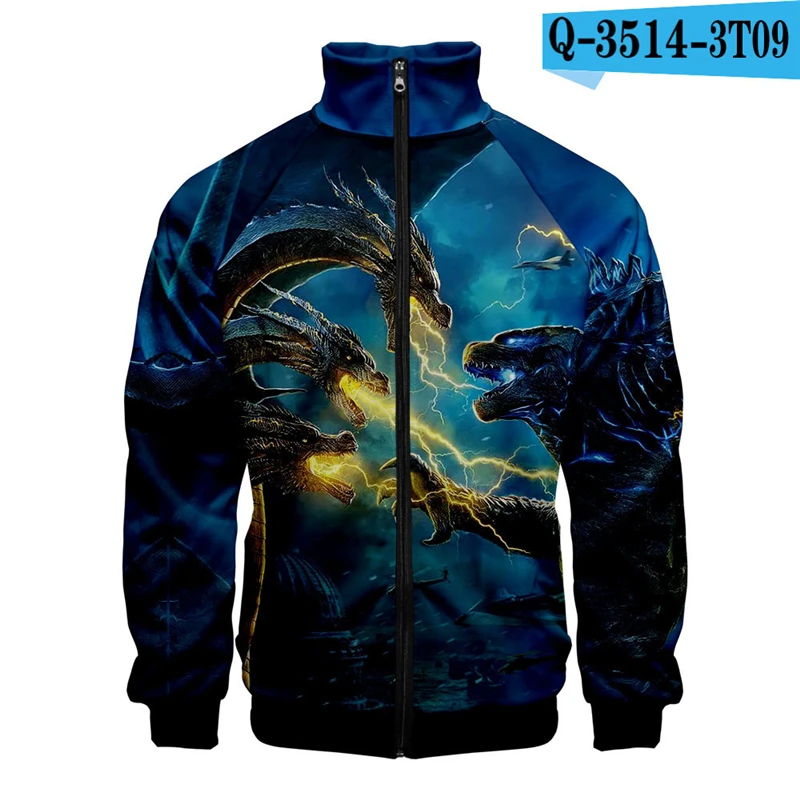 

Godzilla King of The Monster Zipper Hoodie Print Zip Up Men Women 3D Jacket Film Hoodies Long Sleeve Moletom Printed Hoodie