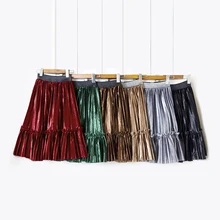 Детская одежда; Вельветовая плиссированная юбка; Длинная Юбка До Колена Для девочек; зимняя гладкая юбка-пачка для девочек с высокой талией; эластичная плиссированная юбка для девочек