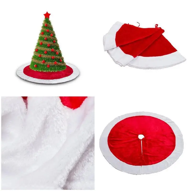 

Hot 122CM Christmas Tree Skirt Plush Red White Splice Trees Skirts Xmas Supplies Party Decoration XJS789