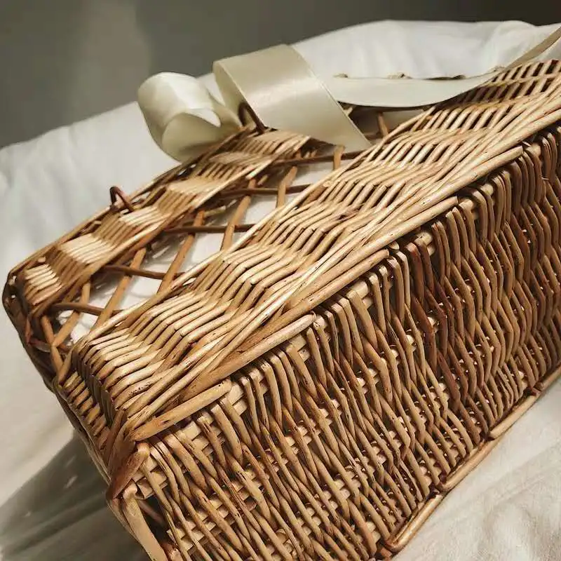 Wicker Storage Basket Women Handbag Summer Holiday Beach Bag Rattan Woven Knitted Straw Large Capacity Totes Shoulder Bag Bohemi