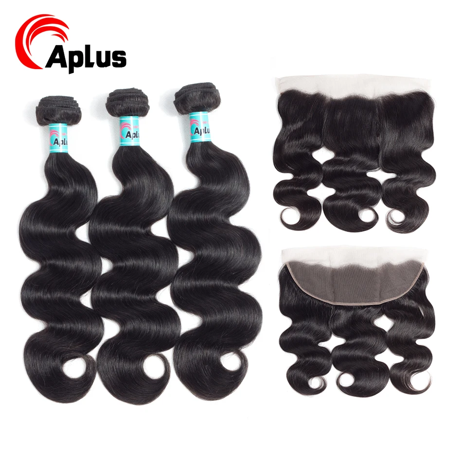 

Aplus Hair Ear to Ear Closure With Bundles Brazilian Body Wave nonRemy Hair 3 Bundles With Frontal Bleached knots With Baby Hair