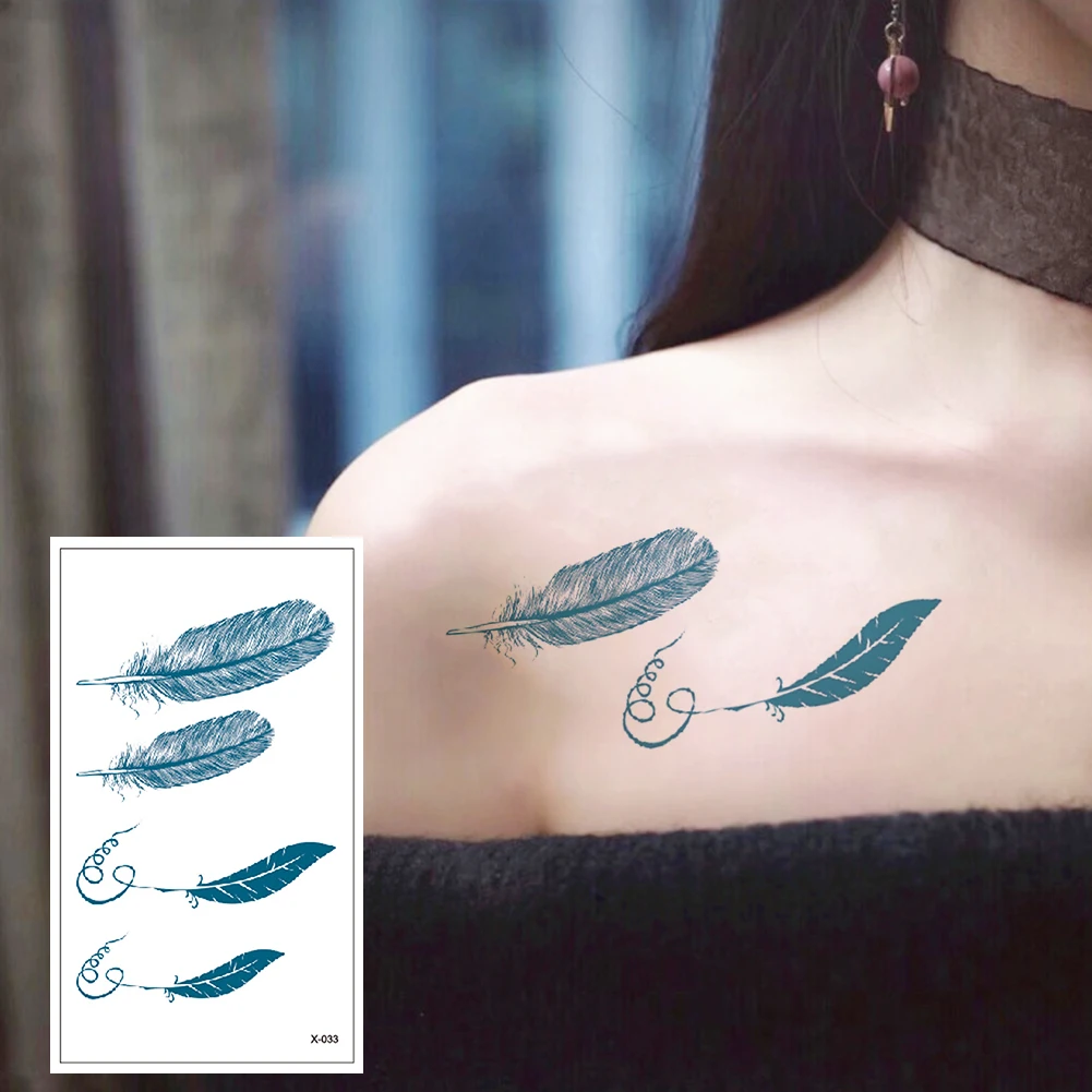 

Feather pattern tattoo sticker female simple line pattern body art new design fake male tattoo X-033