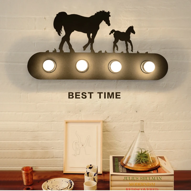 

Vintage American country restaurant lighting Fashion creative industrial horse animal Wall Lamp for Bar / Bedroom / Study E27