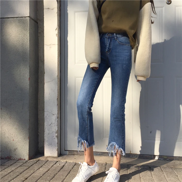 

Fashion Women Ankle-length Pants Korean Slim Jeans Wide Leg Pants Women Casual Pants