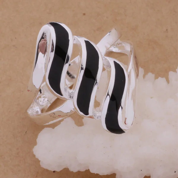 AR176 популярное кольцо из стерлингового серебра 925 пробы, модное ювелирное изделие из серебра 925 пробы, черные перья/ajtajbaa aknajbua