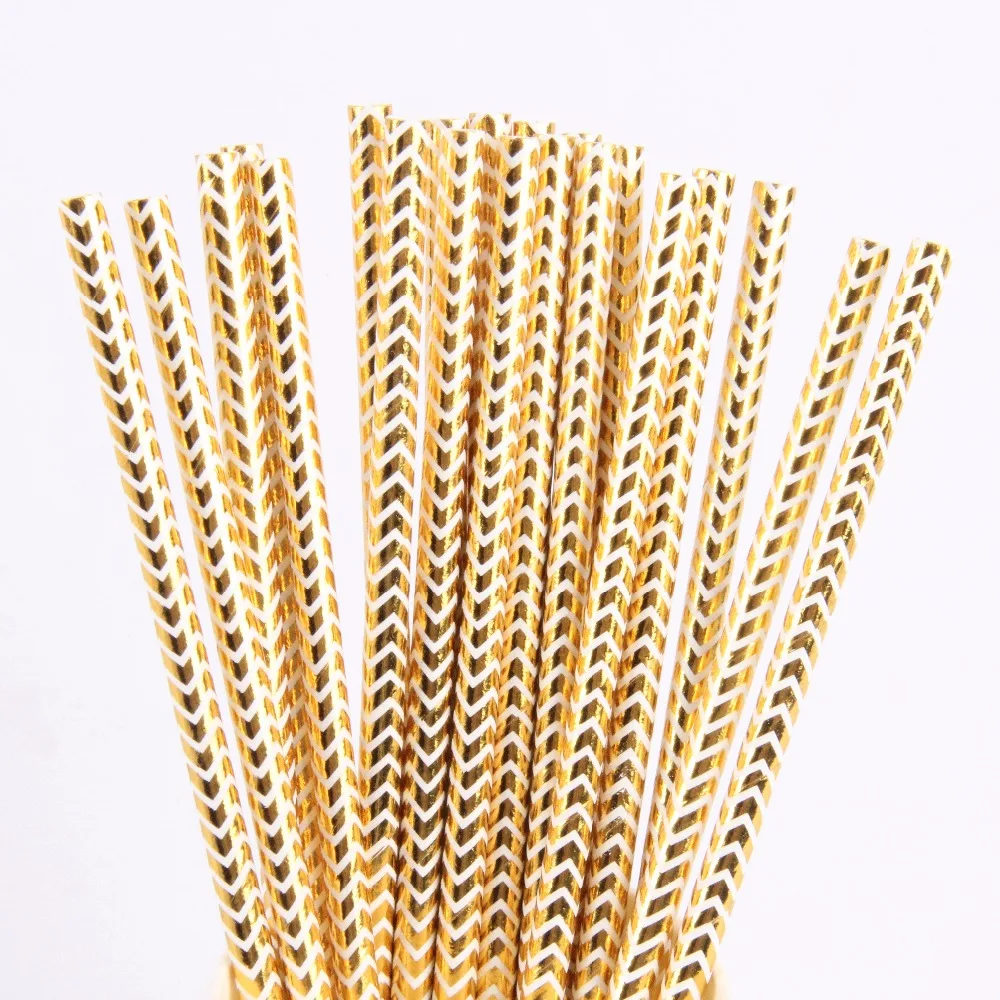 

25pcs/pack Silver Gold Foil Paper Straws for Wedding Party Decorations Birthday Holiday Supplies Drinking Straws Disposable