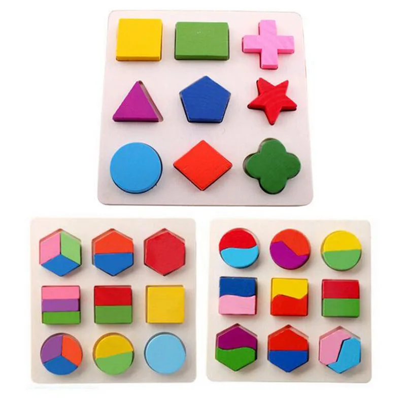 

15*15CM Montessori Educational 3D Wooden Puzzle Jigsaw Geometry Shapes Colors Matching Early Learning Toys for Kids Children