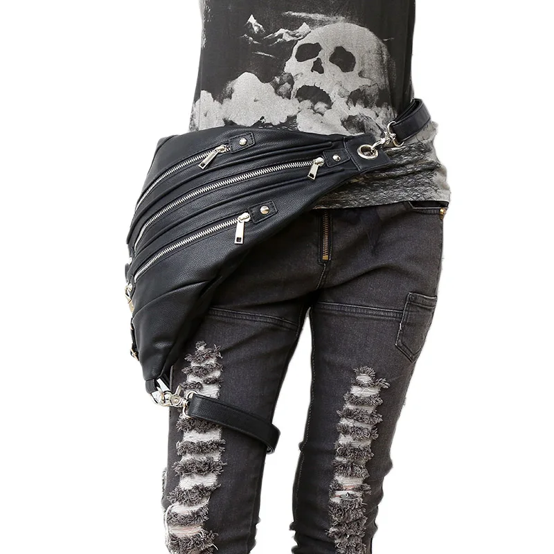 Hiqh Quality New Men Fashion Waist Fanny Leg Bag Drop Belt Hip Motorcycle Ride Chain Punk Rock Trend Rucksack Daypack Backpack