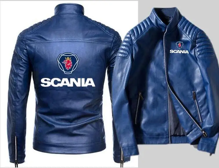 

New locomotive black fashion scania truck leather jacket men's zipper motorcycle car zipper cardigan leather jacket