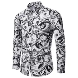 Правда гуляка 2019 новые модные в стиле хип-хоп мужские рубашки с длинным рукавом высокой печати долларовая банкнота блузка вечерние клуб