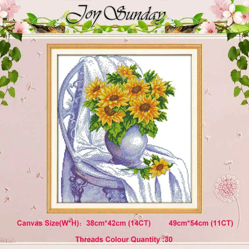 Poppy Sunflower vase basket counted 11CT 14CT Cross Stitch Set DIY DMC flower Cross-stitch Kit Embroidery Needlework Home Decor - Цвет: The chair Sunflower