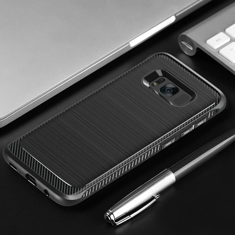 

Slim Hybrid Brush Pattern Soft TPU Armor Case Shockproof Drop Protective Business Silicone Cover For Samsung Galaxy S8 S8+ Plus