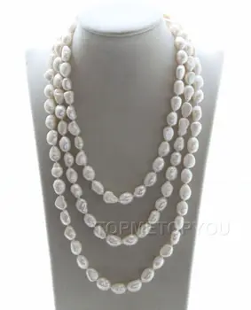 

Free shipping@@@@@ Charming! 62" 14mm Natural white Baroque pearls necklace E2217