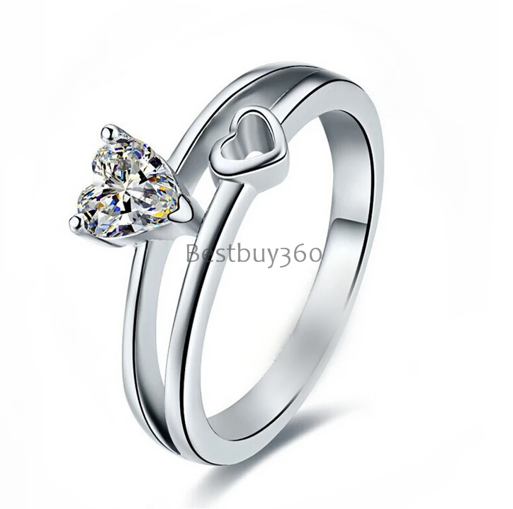 

0.5ct 3 Prongs 925 Sterling Silver Ring SONA Diamant Ring Female Heart Ring Love Letter Engrave Ring (YD)