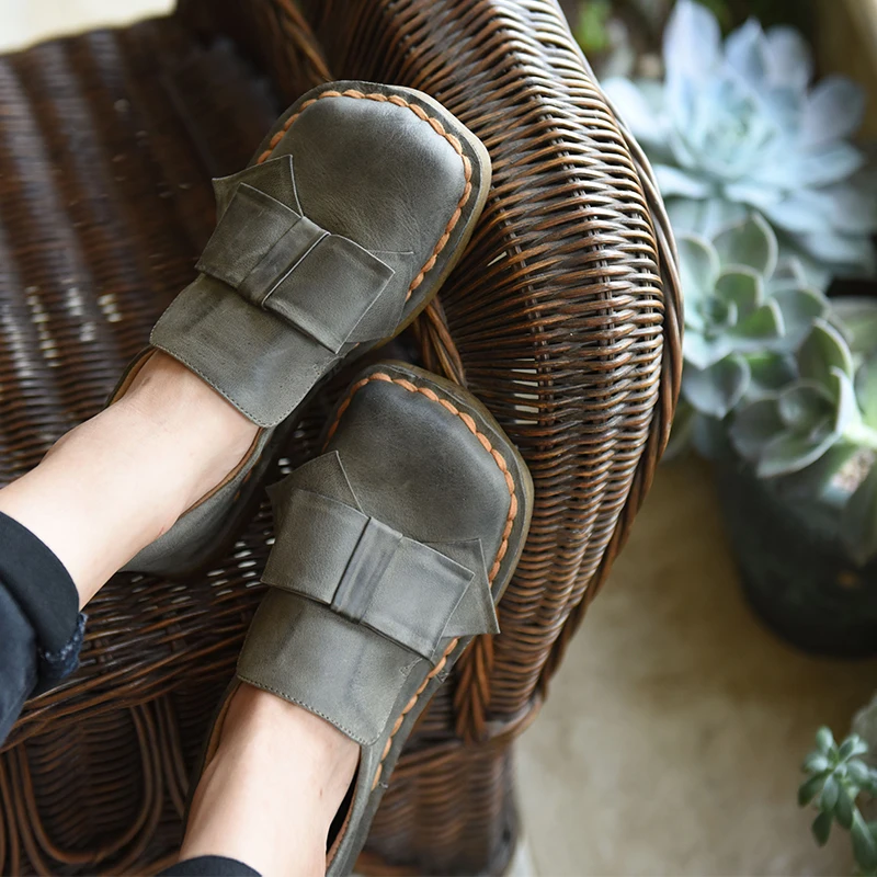 

Artmu Original Square Toe Flats Bow Shoes Handmade Genuine Leather Soft Soles Shoes Loafers Women Shoes Comfortable Shoes