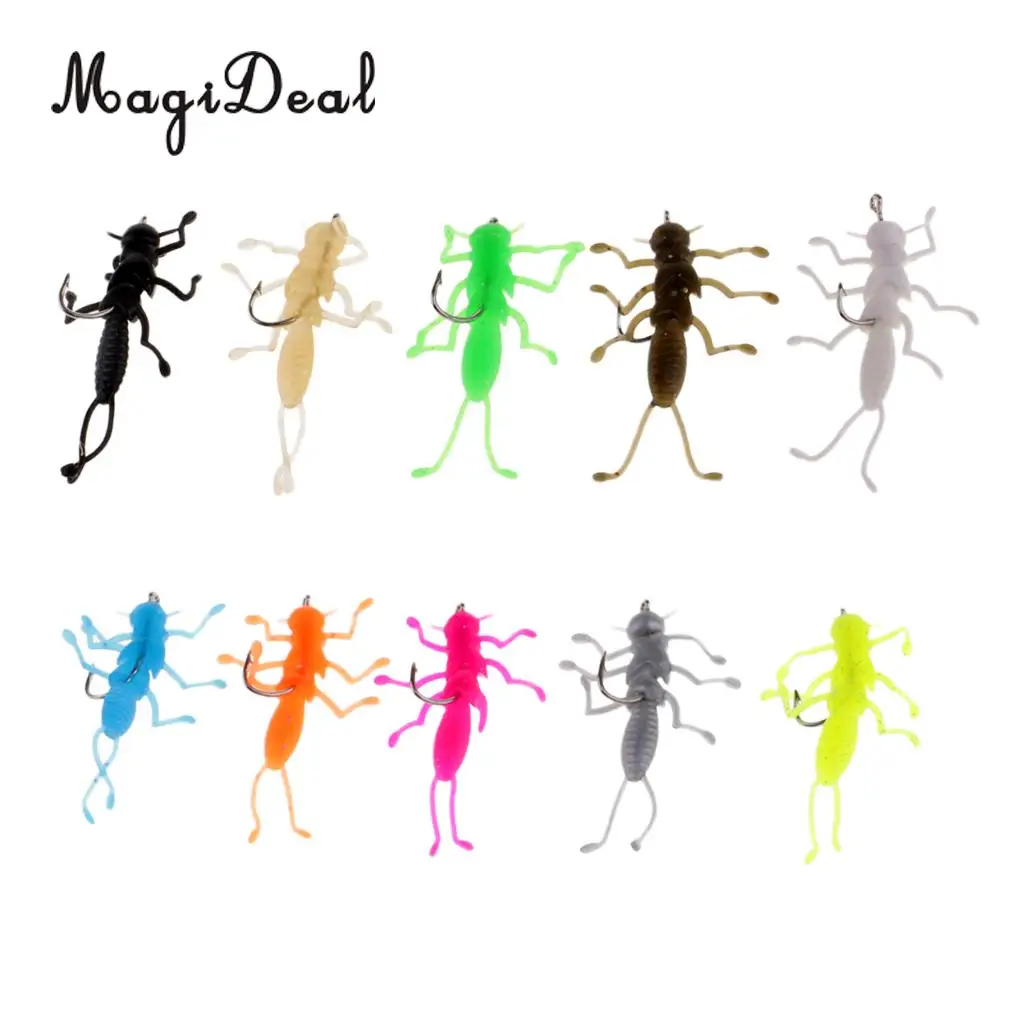 10pcs Stonefly Nymphs Flies Fishing Lure Soft Rubber Stonefly Bait for Crappie Stripper Trout Fishing