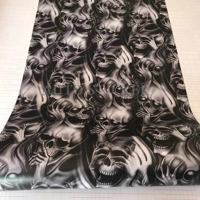 

50cm Width Black Gray Skull Camouflage Vinyl Film Car Wrap Foil Adhesive Skull Motorcycle Car Camo Wrapping Decal