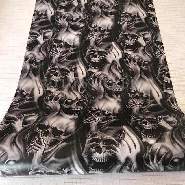 50cm Width Black Gray Skull Camouflage Vinyl Film Car Wrap Foil