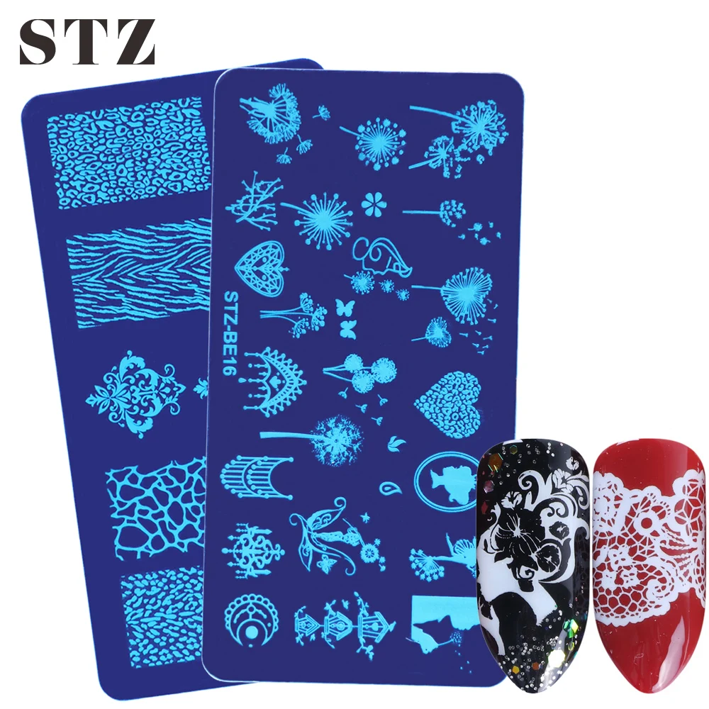 

STZ 2pcs/set Nail Stamping Plates Leopard Printing Lace Polish Stencils Manicure Decorations Forms Nails Stamp Molds STZBE01-16