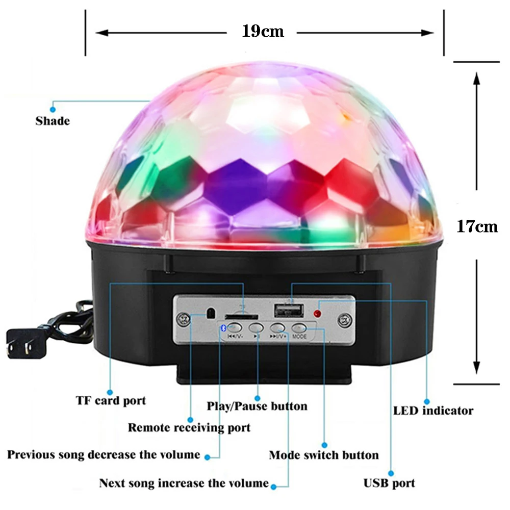 9 اللون LED بلوتوث المتكلم ديسكو الكرة ضوء مع Mp3 لاعب حفلة موسيقية الليزر حزب ضوء 18 W DJ المرحلة ضوء الليزر الإسقاط مصباح