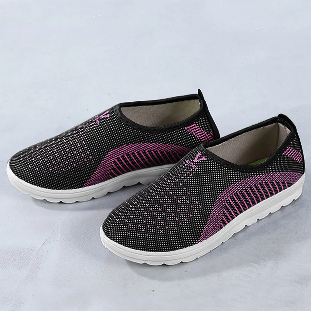 Gray Women's Flat Shoes Summer Casual Mesh Flat Cotton Casual Walking Stripe Sneakers Lok Fu Shoes Soft Shoes Fitness Jogging#10 - Цвет: Gray