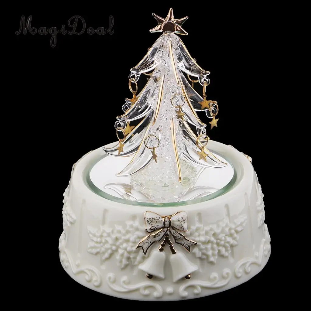 Collectibles Christmas Tree Wind Up Rotating Music Box Spun Glass Kids Birthday Gift