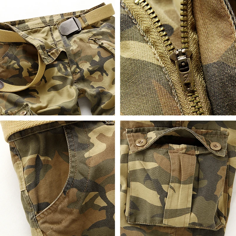 Shujin Camouflage Print Pants Autumn Casual Loose Pantalones Hombre Multi Pocket Military Sweatpants Zipper Fly Cargo Joggers