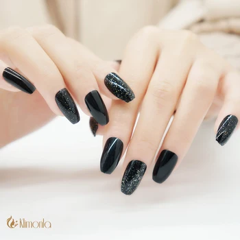 

24Pcs/set Black False Nails Ballerina/Coffin French Glitter UV Gel Design Acrylic Nail Tips Square Head Fake Nails Tips 2018 New