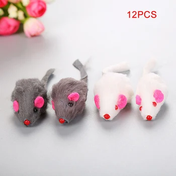 

Newly Pets Cats Toys 12pcs Furry Mice with Catnip and Rattle Sound Bite Catch Play Mouse Toy for Cats TE889