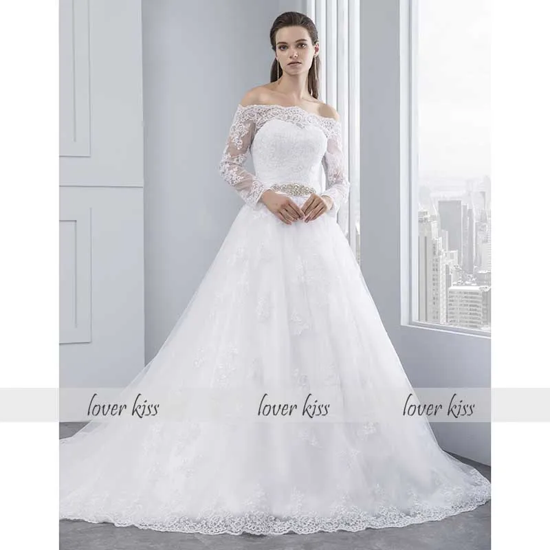 Свадебное платье с длинным рукавом открытыми плечами и кружевом|robe de mariage|bride