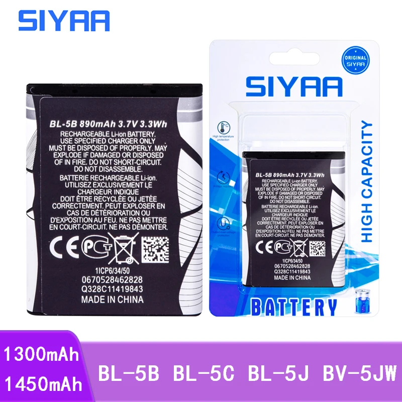 SIYAA телефон Батарея BL-5B BL-5C BL-5J BV-5JW для Nokia BL 5B BL 5C BL 5J BV5JW 5070 5140 5200 C2-01 N70 N72 Lumia 520 800 800C